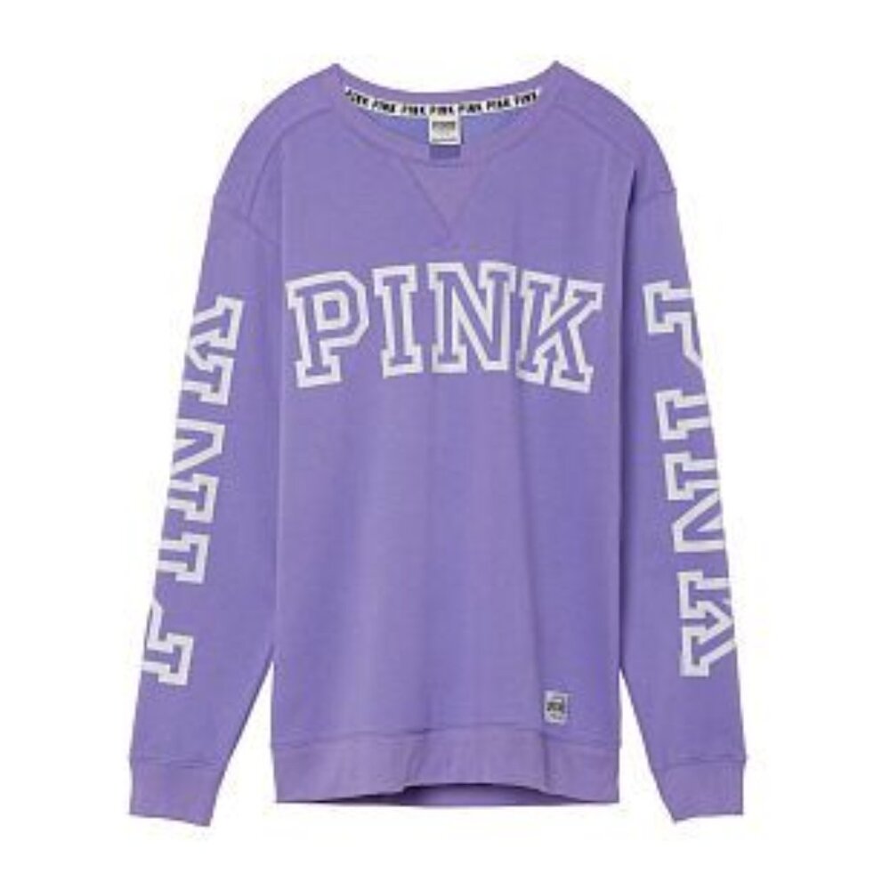 Victoria's Secret PINK Campus Crew Sweatshirt Size Large Purple Big Spell Out